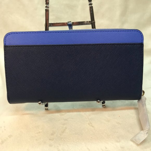 NWT Kate Spade Leather Color Block Zip Around Continental Wallet in Royal & Navy - Picture 2 of 10